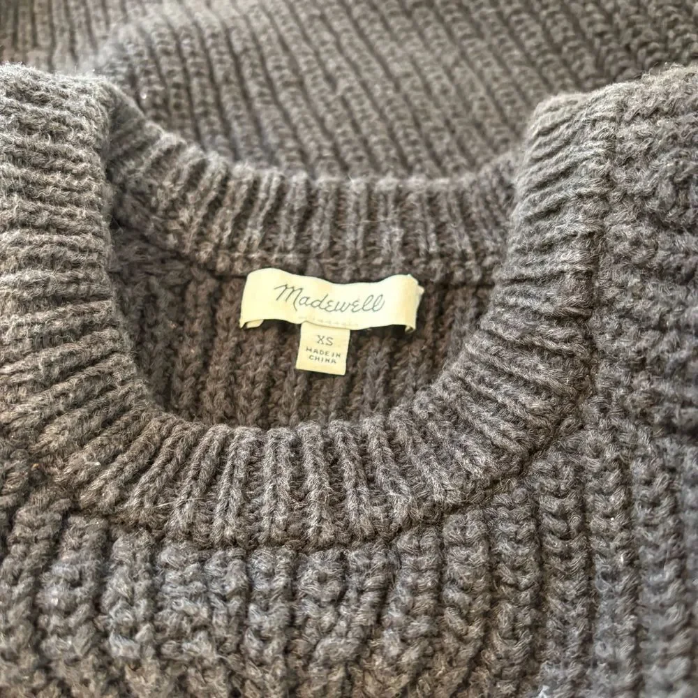 MADEWELL Balloon Sleeve Pullover Crew Neck Chunky Knit Sweater Top XS